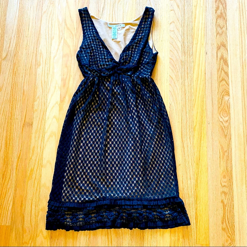 Mac Studio black lace plunge neck dress